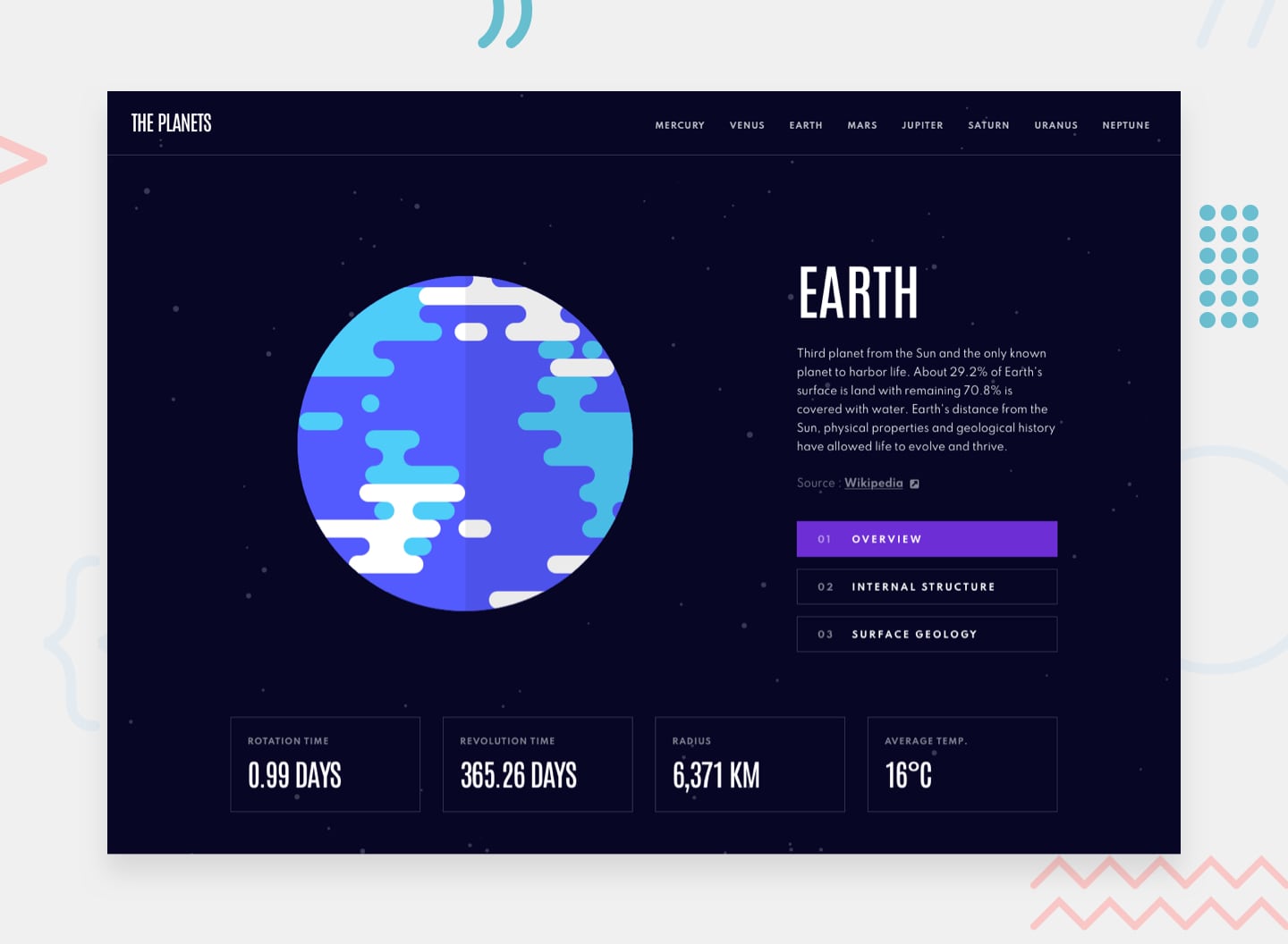 An image of the Planets Fact Site project.